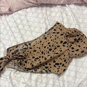 Stylish Tan and Black Polka Dot Top